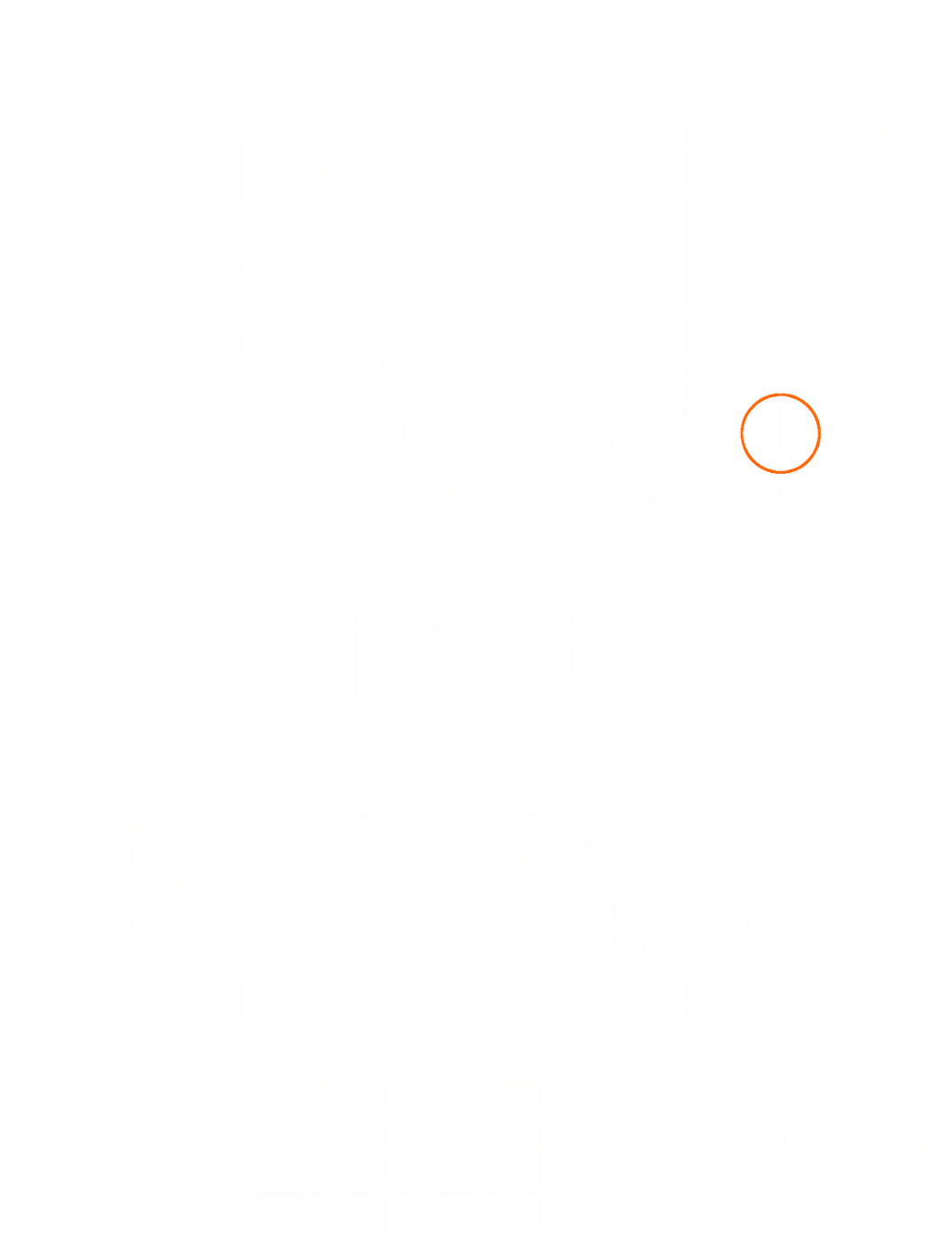 Dimensioned engineering drawing of a machined flange