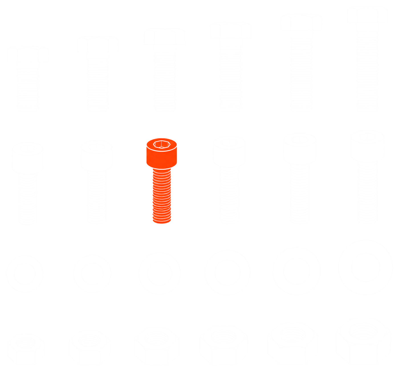 Grid of catalog fasteners with one flagged